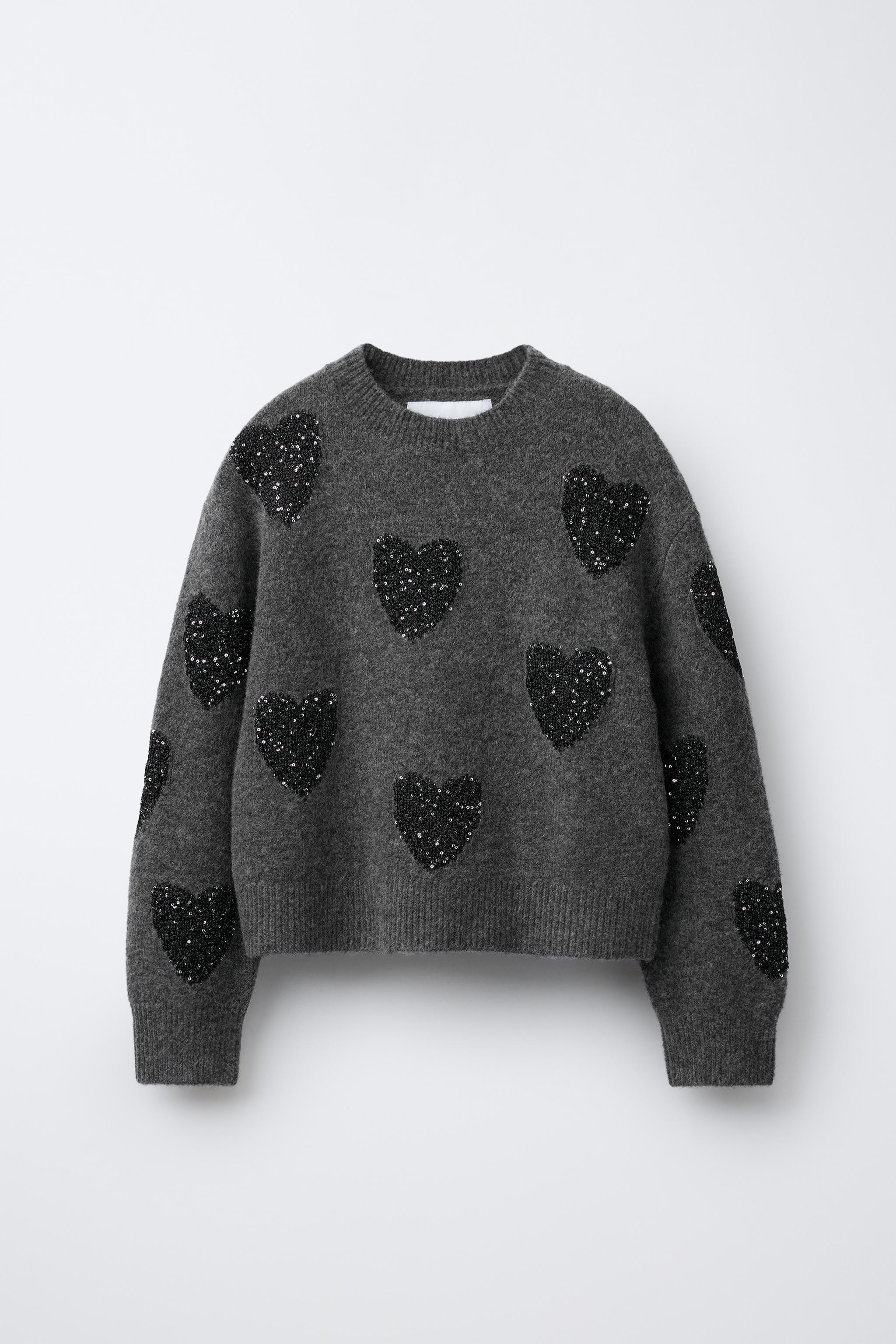SEQUINED HEART KNIT SWEATER